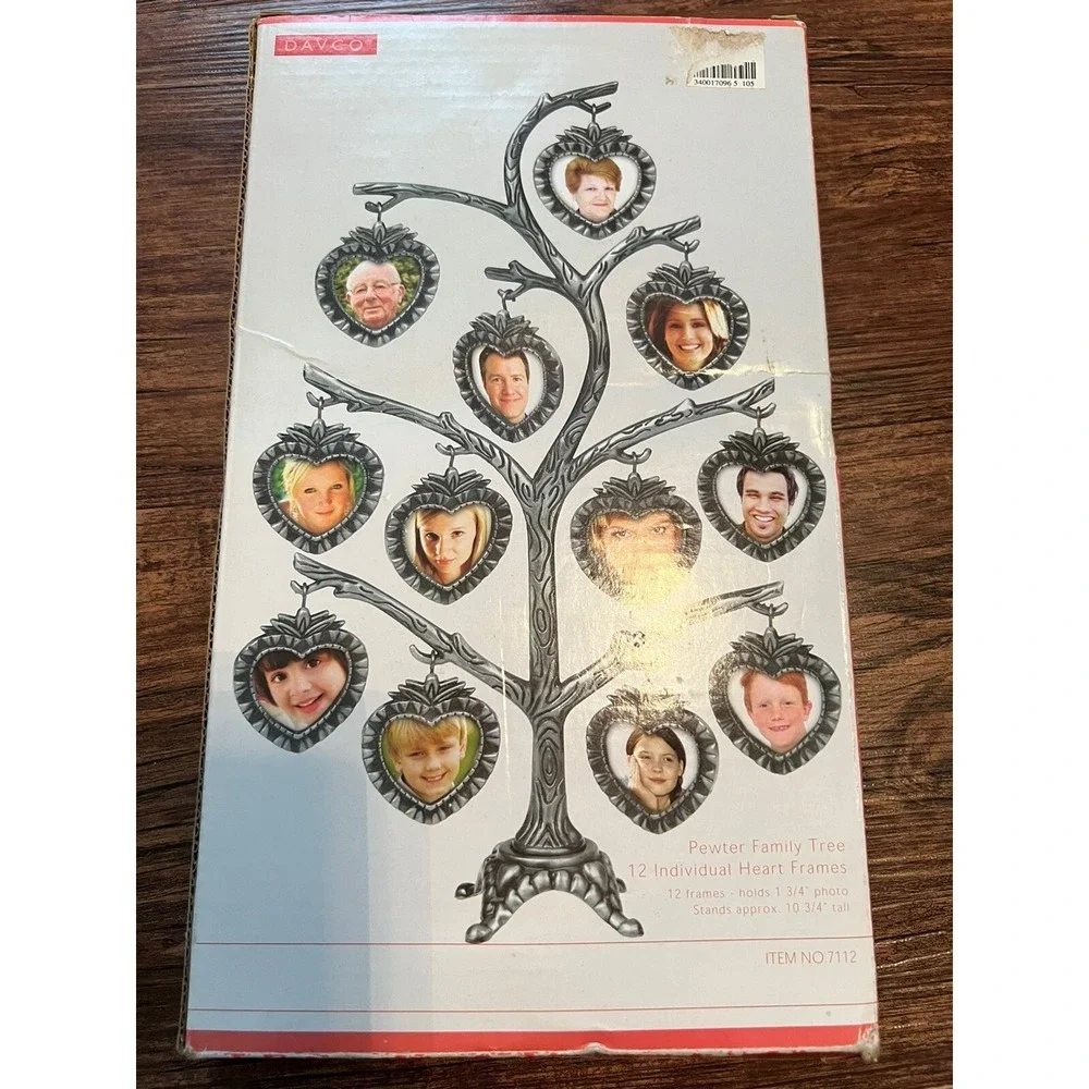 Davco Pewter Family Tree 12 Individual Heart Frames 1 3/4